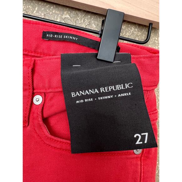 Banana Republic Mid Rise Skinny Vamp Red Jeans Raw Hem Ankle Denim Size 27 - Picture 6 of 11